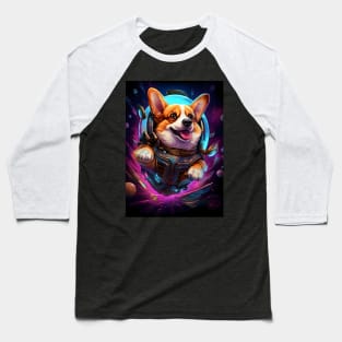 Corgi in Outer Space Funny Welsh Corgi Dog Lover Cyberpunk Baseball T-Shirt